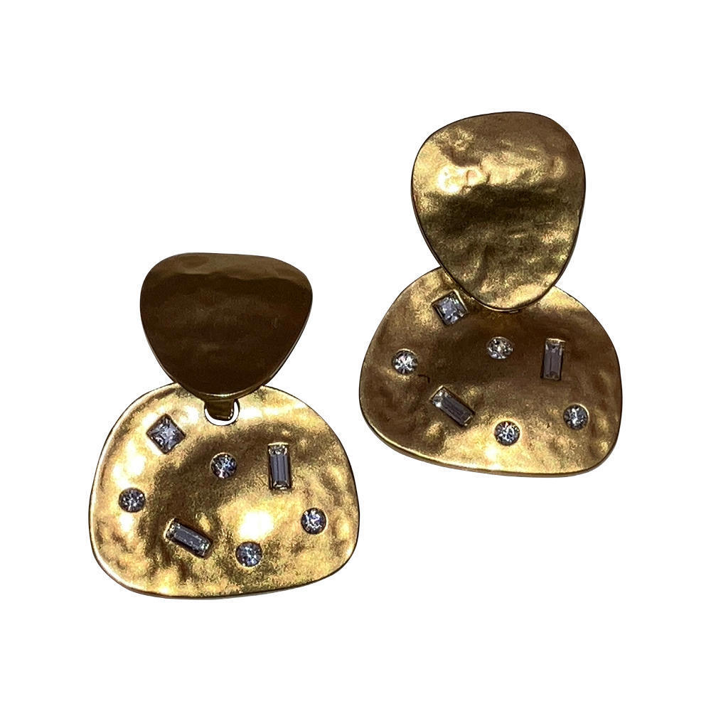 KJL Hammered Goldtone Rhinestone Dangle Earrings